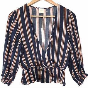 Blush Striped Wrap Top Size Small